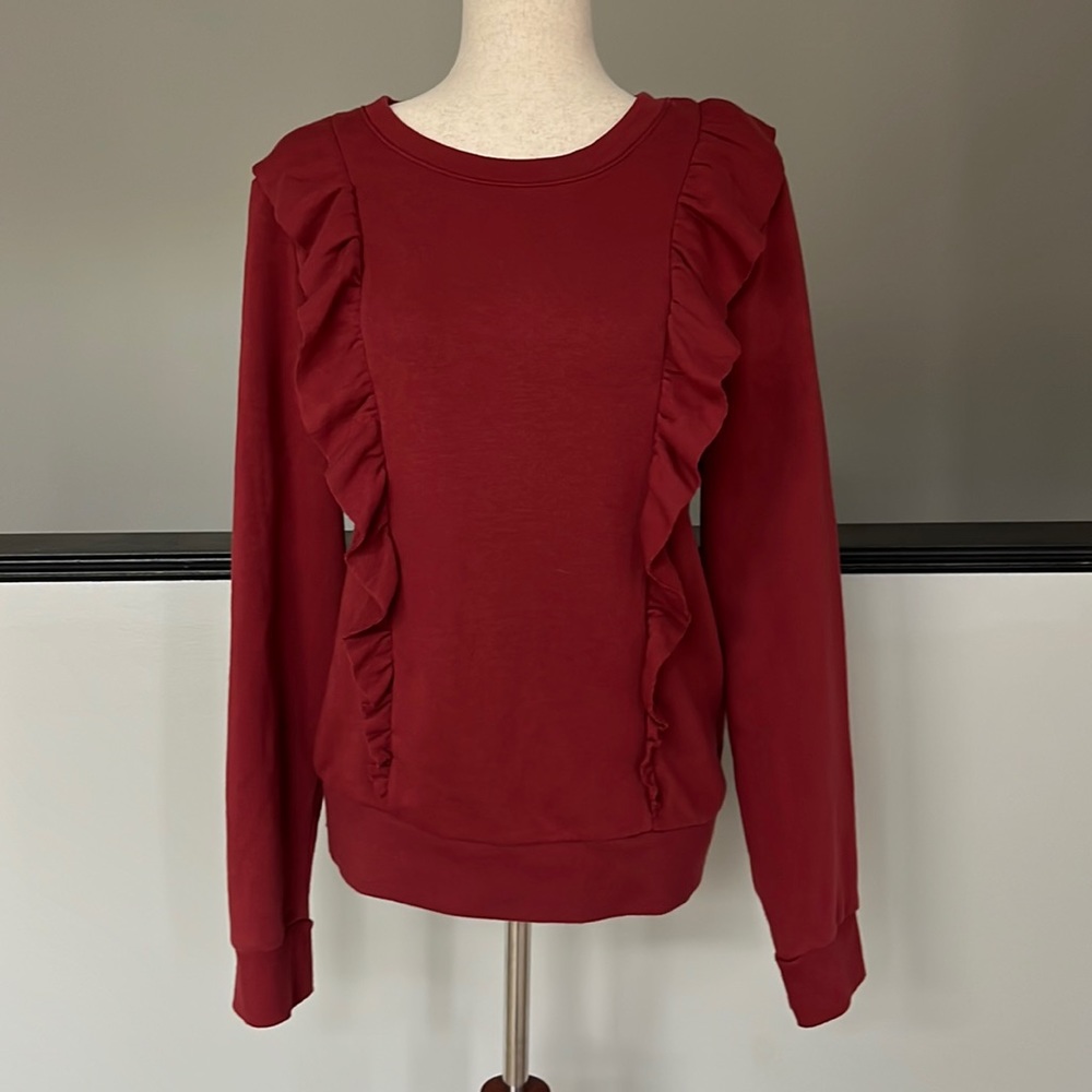 Women’s Ruffle-Trim Crewneck Top - Burgundy
